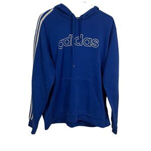 Adidas Blue Graphic Logo Athletic Pullover Hoodie Sweatshirt